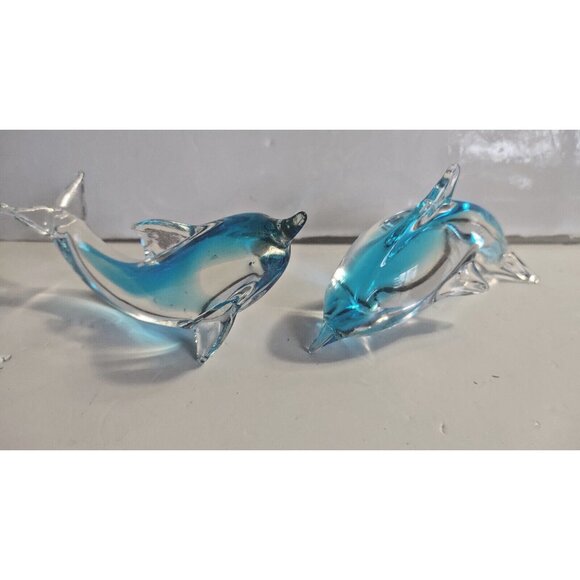 Pair Of Dolphin Fish Figurines Murano Glass Hand Blown see details below - Picture 1 of 13